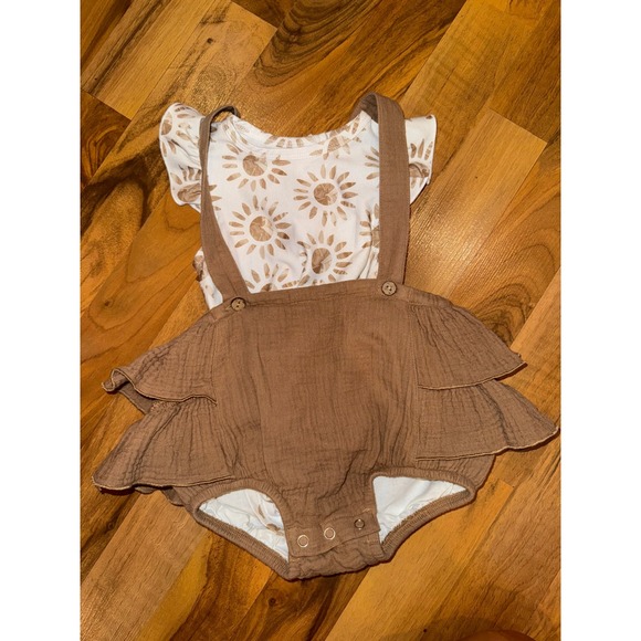 Remington Road Kids 9M‎ Romper Set Brown Ruffle Sun Print Bodysuit Outfit summer - Picture 1 of 8